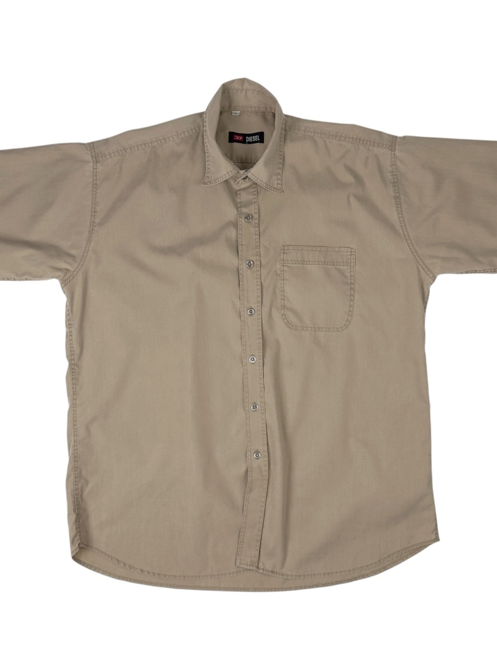Vintage Diesel Mens Button Down Short Sleeve Tan Shirt Size L